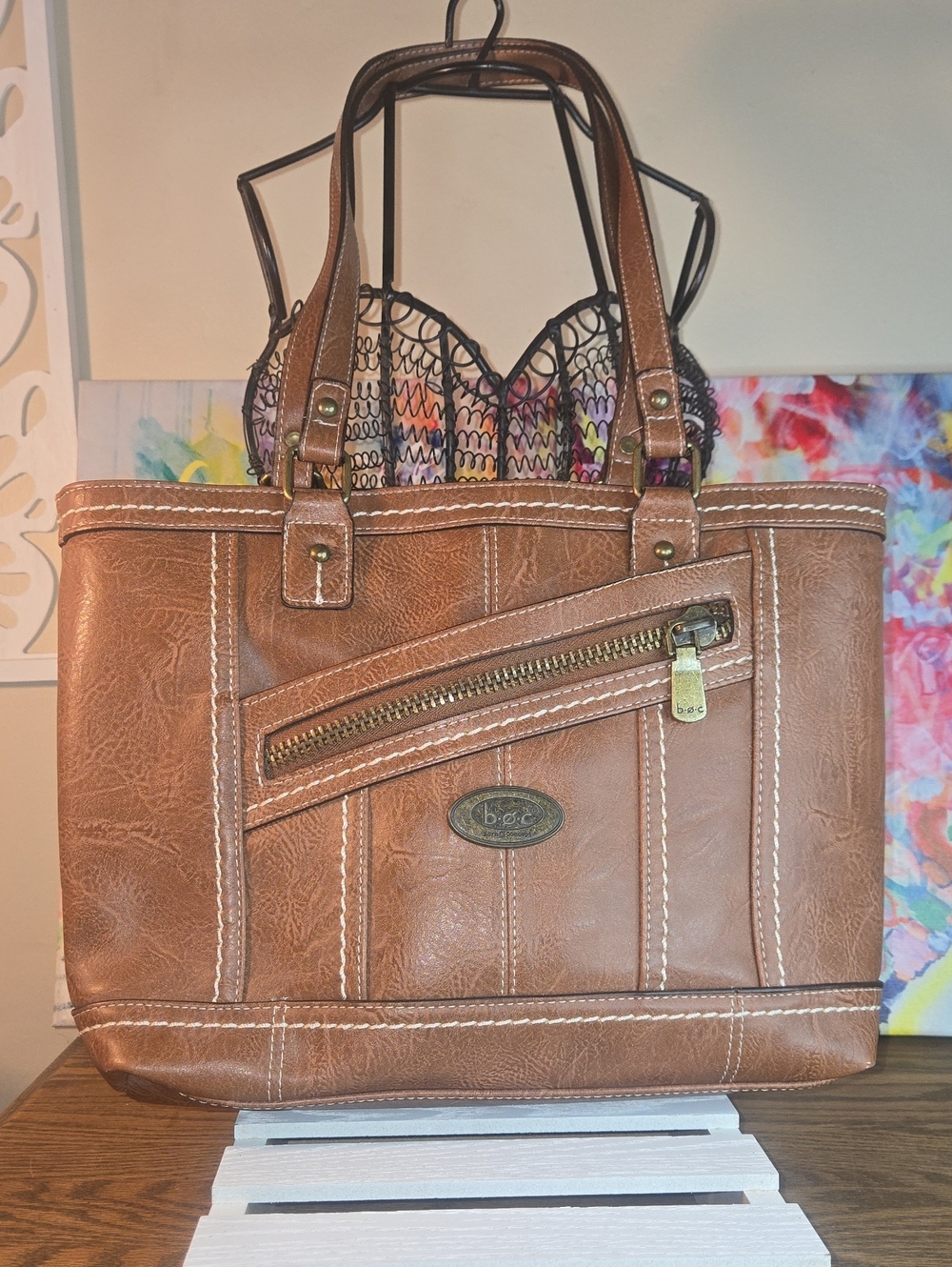 b.o.c. Brown Faux Leather Zip-Accent Tote